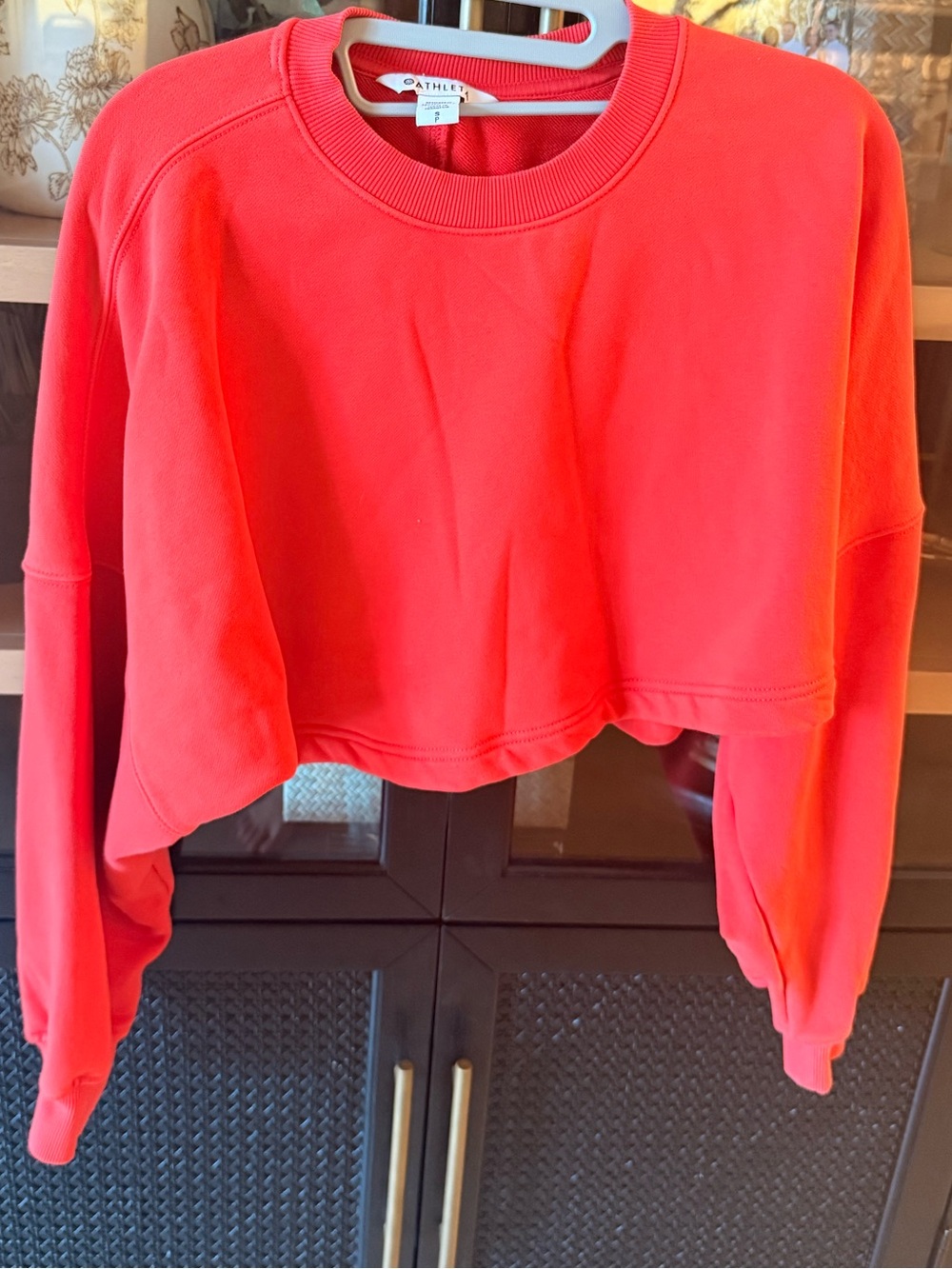Athleta Coral Red Cropped Crewneck Sweatshirt